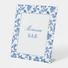 Blauw-wit Chinoiserie Mimosa Bar Reclamebord Met Voetstuk