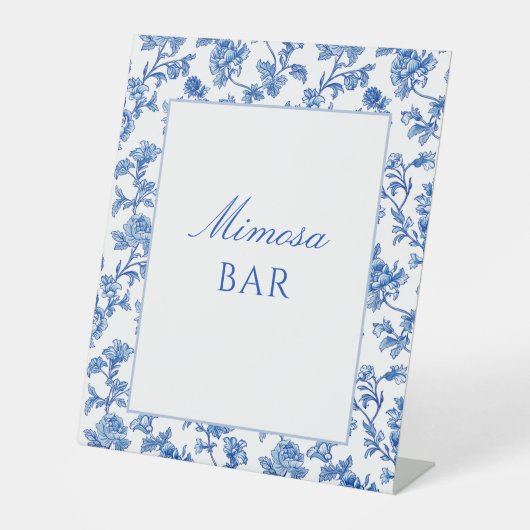 Blauw-wit Chinoiserie Mimosa Bar Reclamebord Met Voetstuk (Voorkant)
