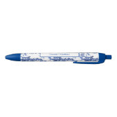 Blauw Wit Chinoiserie Monogram Aziatisch Geïnspire Blauwe Inkt Pen (Bodem)