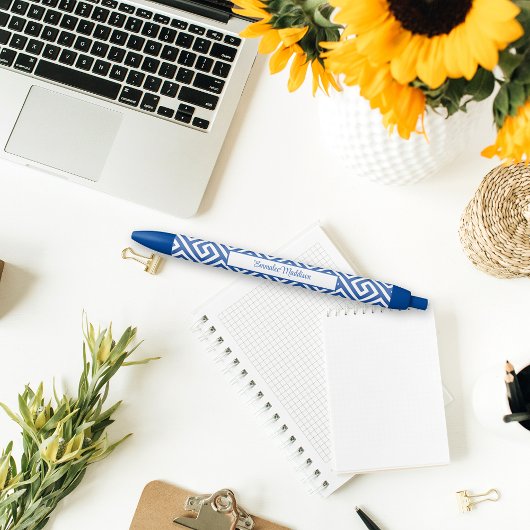 Blauw Wit Chinoiserie Monogram Azteekse Stijl Blauwe Inkt Pen