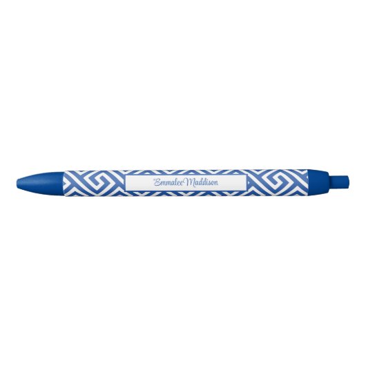Blauw Wit Chinoiserie Monogram Azteekse Stijl Blauwe Inkt Pen (Voorkant)
