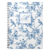 Blauw-wit Chinoiserie Monogram Notitieboek