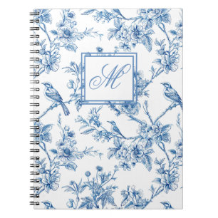 Blauw-wit Chinoiserie Monogram Notitieboek