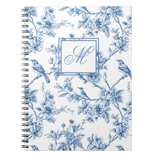 Blauw-wit Chinoiserie Monogram Notitieboek (Voorkant)