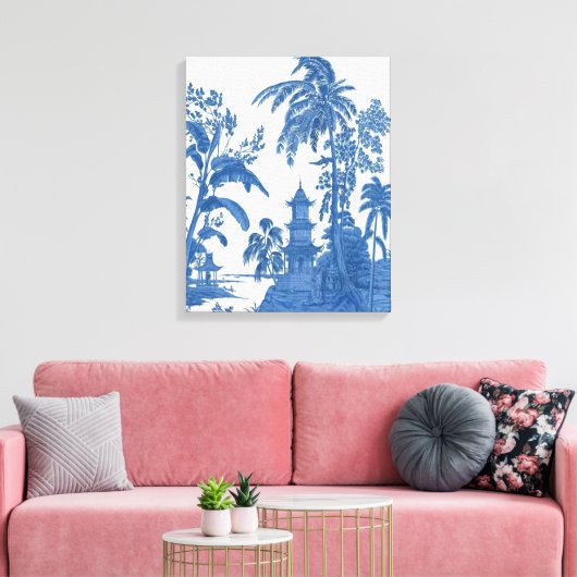 Blauw Wit Chinoiserie Muur Art Decor Canvas Print (Insitu (Woonkamer))
