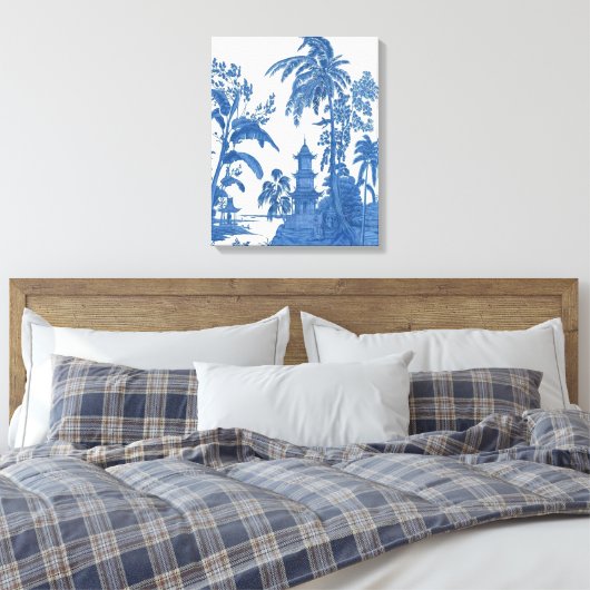 Blauw Wit Chinoiserie Muur Art Decor Canvas Print (Insitu (Slaapkamer))