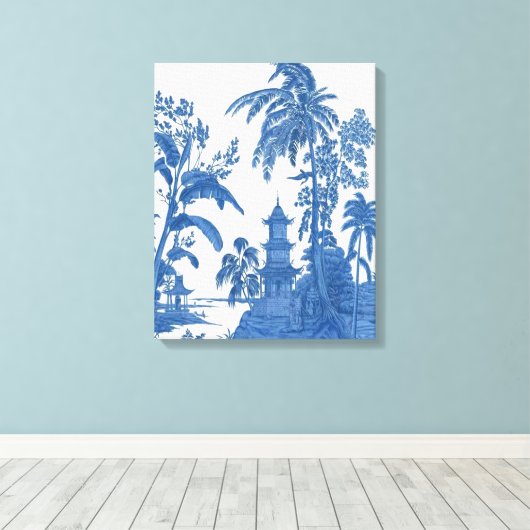 Blauw Wit Chinoiserie Muur Art Decor Canvas Print (Insitu (Houten vloer))