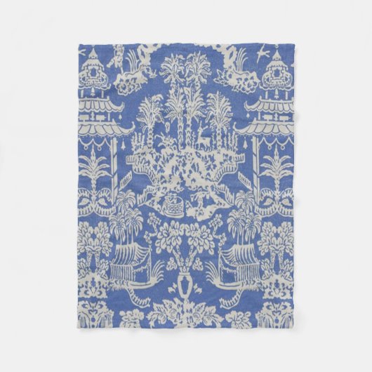 Blauw-wit Chinoiserie Oriental Fleece Deken (Voorkant)