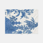 Blauw-wit Chinoiserie Oriental Fleece Deken (Voorkant (Horizontaal))