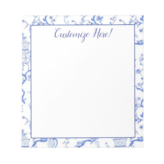 Blauw & Wit Chinoiserie Pagoda Notitieblok (Voorkant)