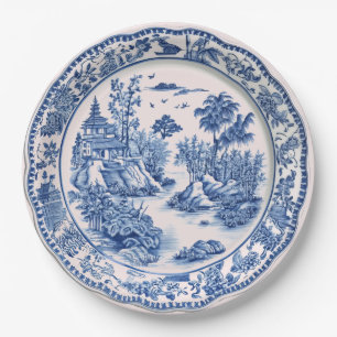 Blauw-wit Chinoiserie Pagoda Papieren Bordje