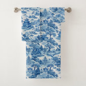 Blauw-wit chinoiserie patroon bad handdoek (Insitu)