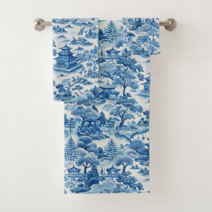 Blauw-wit chinoiserie patroon bad handdoek