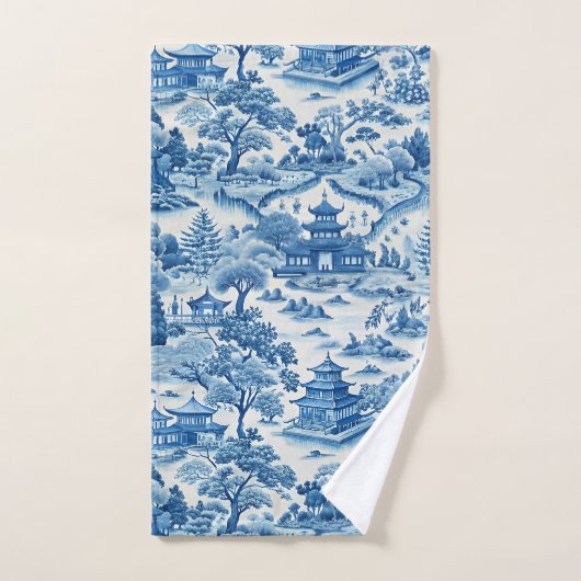 Blauw-wit chinoiserie patroon bad handdoek (Handdoek)