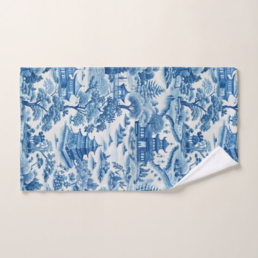 Blauw-wit chinoiserie patroon bad handdoek (Handdoek)