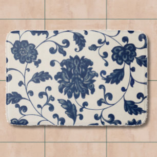 Blauw Wit Chinoiserie Patroon Bloemen Badmat