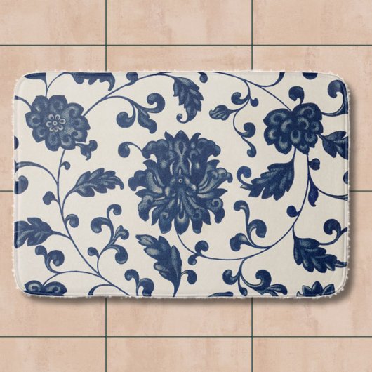 Blauw Wit Chinoiserie Patroon Bloemen Badmat