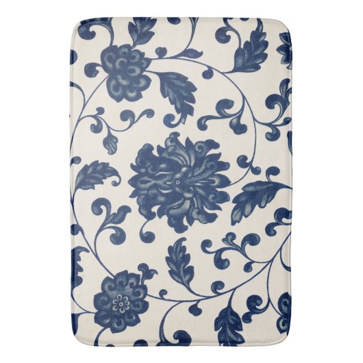  Blauw Wit Chinoiserie Patroon Bloemen Badmat (Voorkant Verticaal)