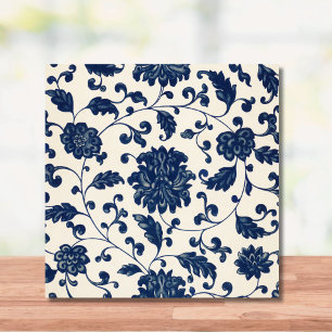  Blauw + Wit Chinoiserie Patroon Bloemen Tegeltje