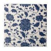 Blauw + Wit Chinoiserie Patroon Bloemen Tegeltje (Voorkant)