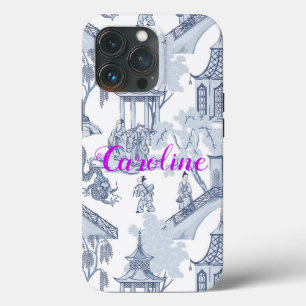 Blauw & wit Chinoiserie Patroon met Monogram Case-Mate iPhone Case