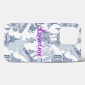 Blauw & wit Chinoiserie Patroon met Monogram Case-Mate iPhone Case (Achterkant (horizontaal))