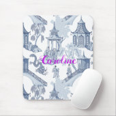 Blauw & wit Chinoiserie Patroon met Monogram Muismat (Met muis)