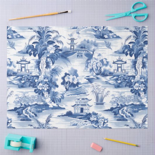 Blauw & Wit Chinoiserie Patroon Tissuepapier (Craft)