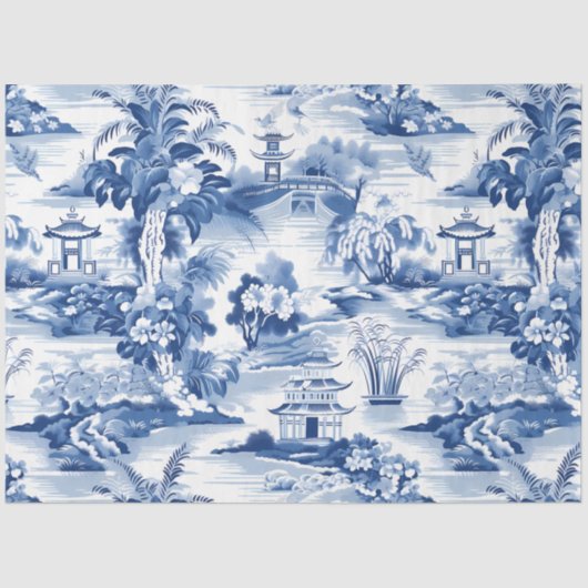 Blauw & Wit Chinoiserie Patroon Tissuepapier (Voorkant)