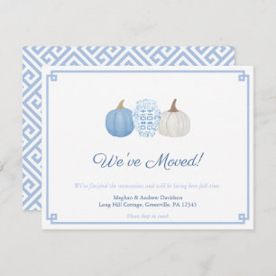 Blauw & Wit Chinoiserie Pompoen Adreswijziging Aankondiging