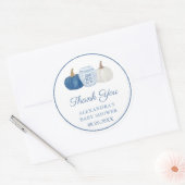 Blauw & Wit Chinoiserie Pompoendouche Dank u Ronde Sticker (Envelop)