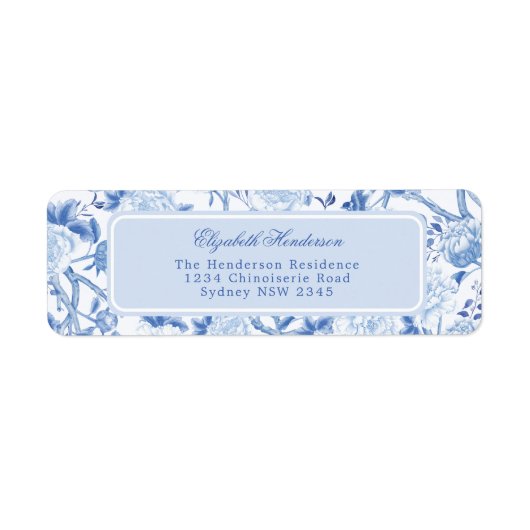Blauw Wit Chinoiserie Porselein Retouradres Etiket (Voorkant)