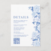 Blauw Wit Chinoiserie Porselein Trouwdetails Informatiekaartje (Voorkant)