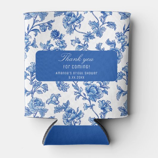 Blauw-wit Chinoiserie Roos Peony Blikjeskoeler (Voorkant)