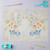 Blauw Wit Chinoiserie Roos Peony Floral Boeket Tissuepapier (Craft)