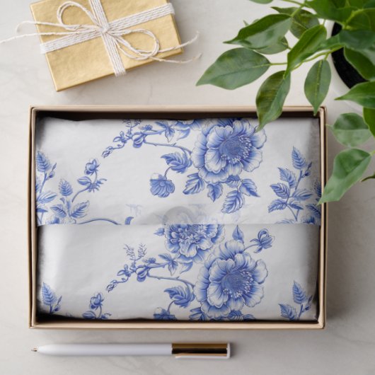 Blauw-wit Chinoiserie Roos Peony Tissuepapier (Geschenk)
