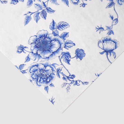 Blauw-wit Chinoiserie Roos Peony Tissuepapier (Detail)
