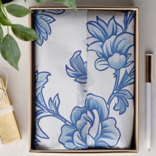 Blauw-wit Chinoiserie Roos Peony Tissuepapier