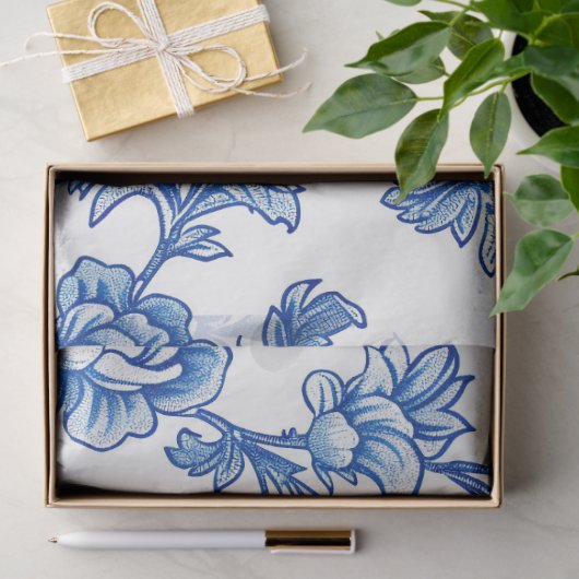 Blauw-wit Chinoiserie Roos Peony Tissuepapier (Geschenk)