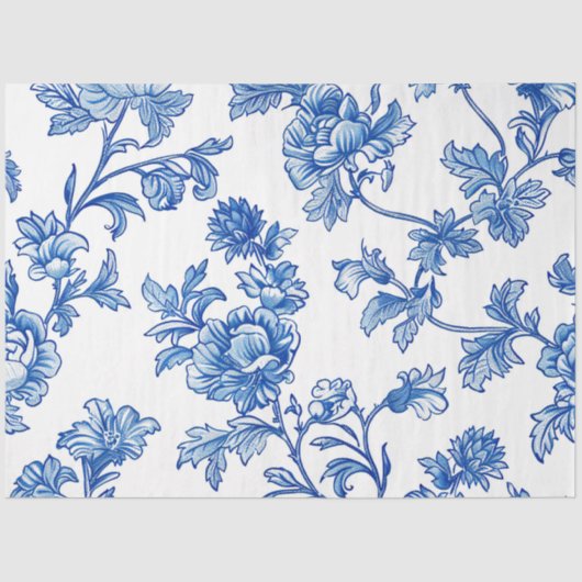 Blauw-wit Chinoiserie Roos Peony Tissuepapier (Voorkant)
