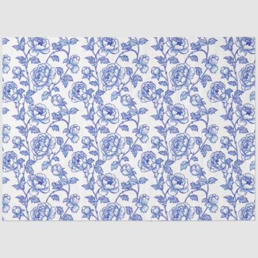 Blauw-wit Chinoiserie Roos Peony Tissuepapier (Voorkant)
