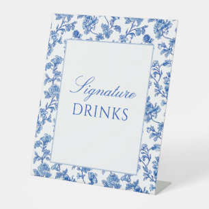 Blauw-wit Chinoiserie Signature Drinken Reclamebord Met Voetstuk