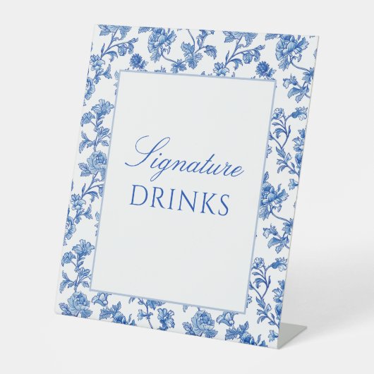 Blauw-wit Chinoiserie Signature Drinken Reclamebord Met Voetstuk (Voorkant)