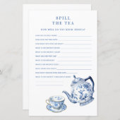 Blauw & Wit Chinoiserie Spill de Tea Shower Game (Voorkant / Achterkant)