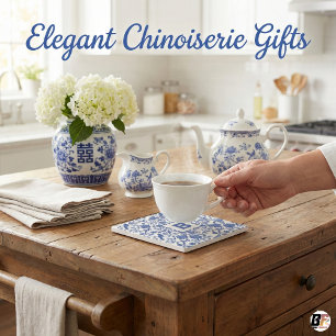Blauw-Wit Chinoiserie Toile Monogram B Vogel Bloem Stenen Onderzetter
