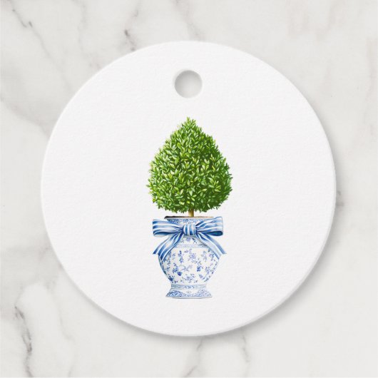 Blauw & Wit Chinoiserie Topiary Bedankjes Labels (Voorkant)