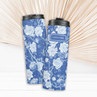 Blauw Wit Chinoiserie Vogel Bloemen Tuin Monogram