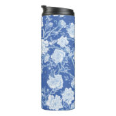 Blauw Wit Chinoiserie Vogel Bloemen Tuin Monogram Thermosbeker (Geroteerd rechts)