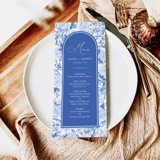 Blauw Wit Chinoiserie Vogels & Blooms Menu Kaart