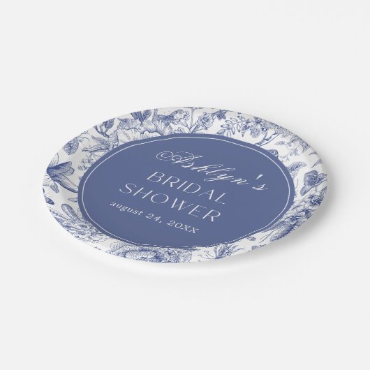 Blauw Wit Chinoiserie Vrijgezellenfeest Papier Bor Papieren Bordje (Gekanteld)